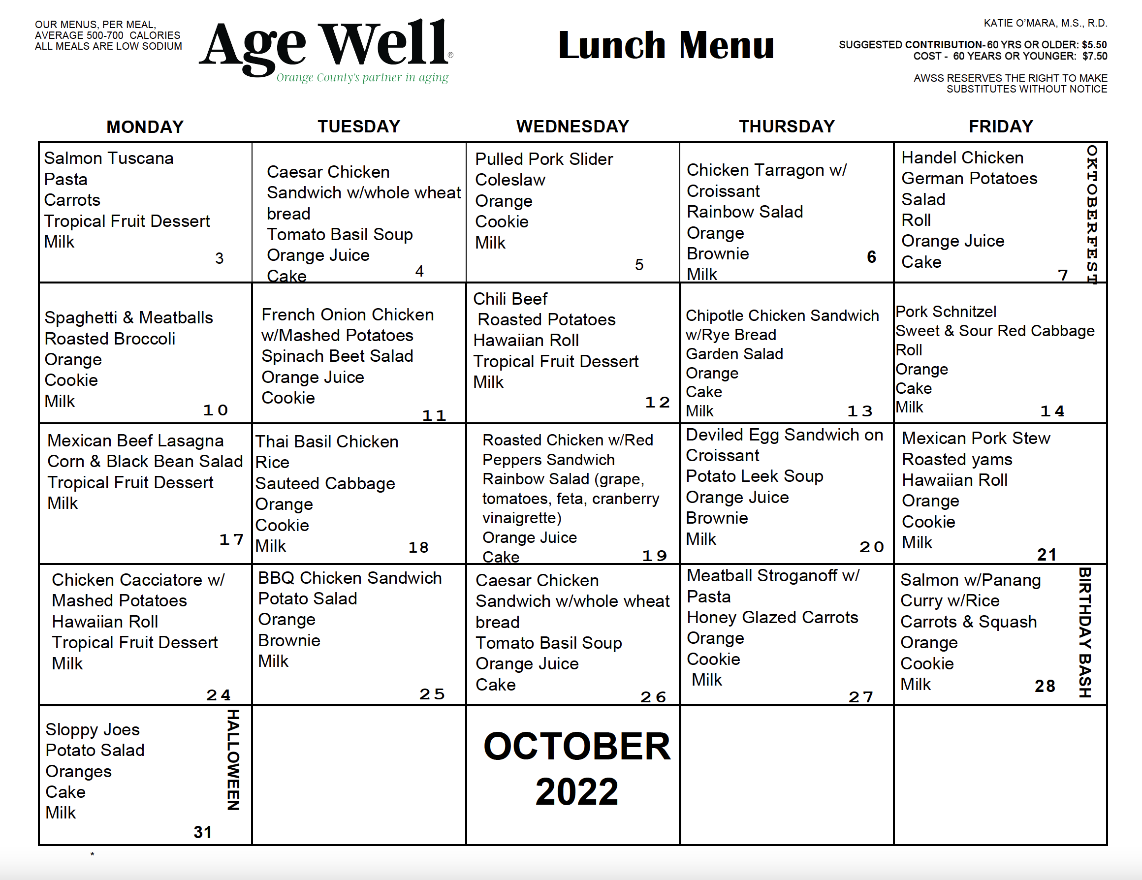 october 2022 CONGREGATE LUNCH MENUoctober 2022 CONGREGATE LUNCH MENU