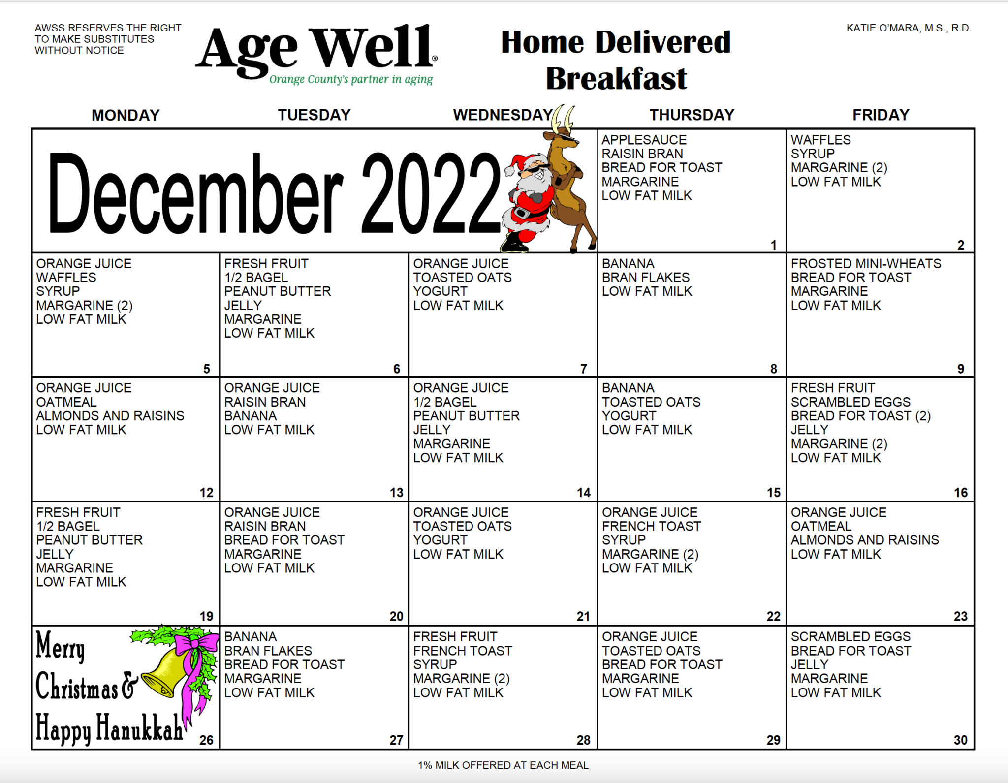 December Menus | Age Well Senior Services