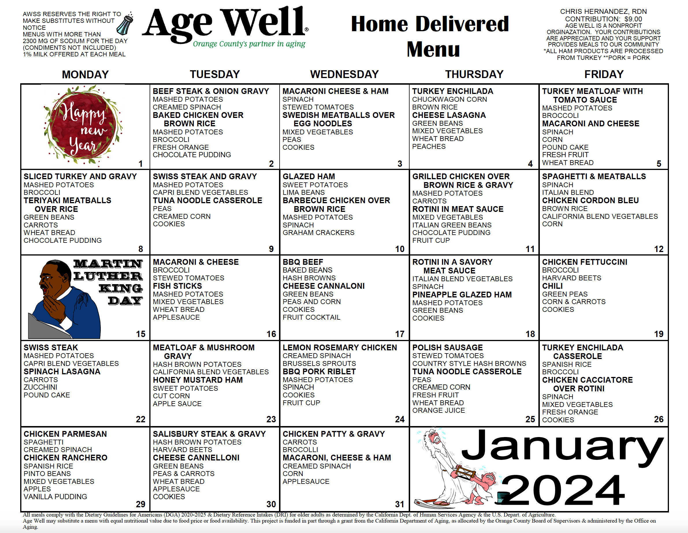 January 2024 Menus 