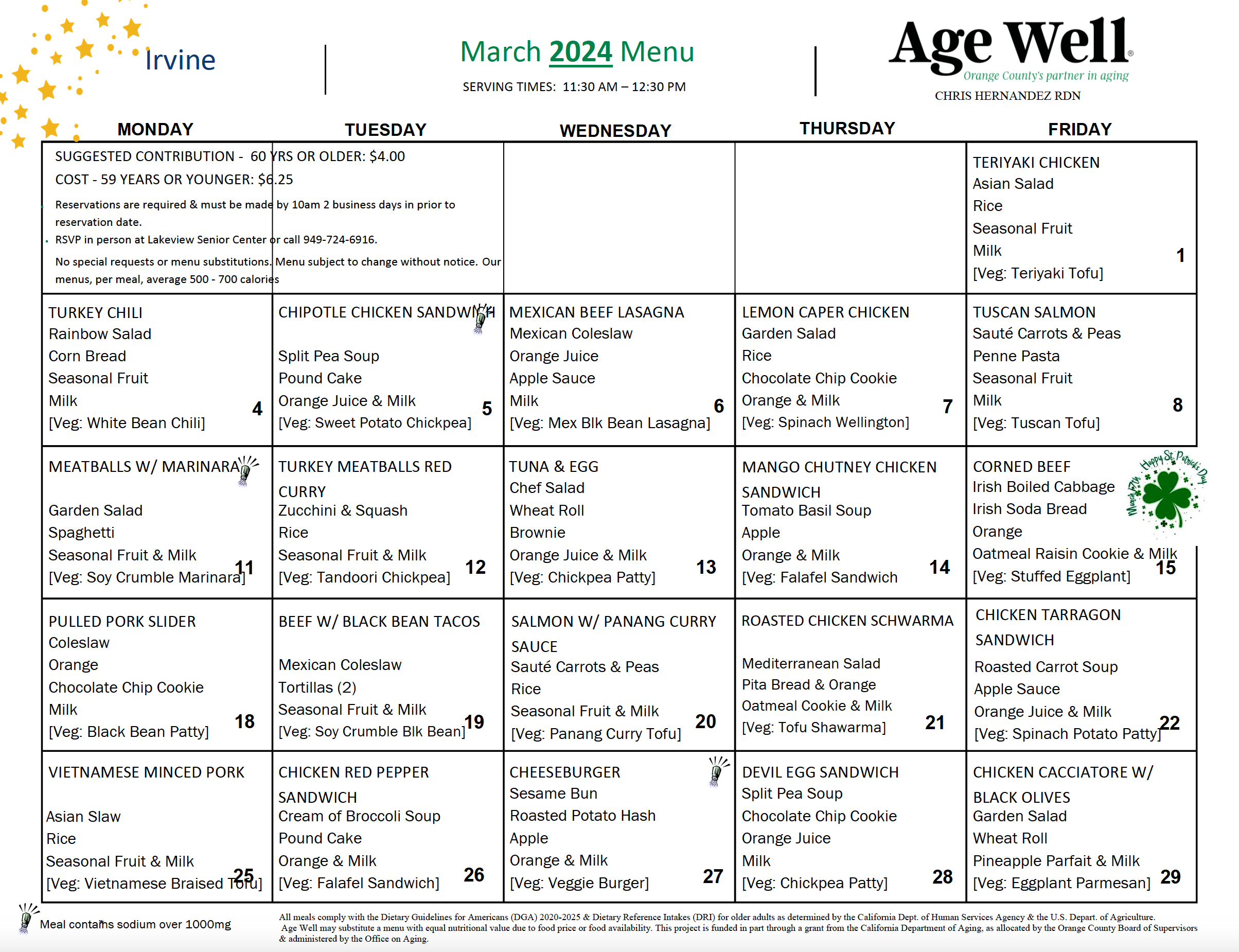 March Menus | Age Well Senior Services