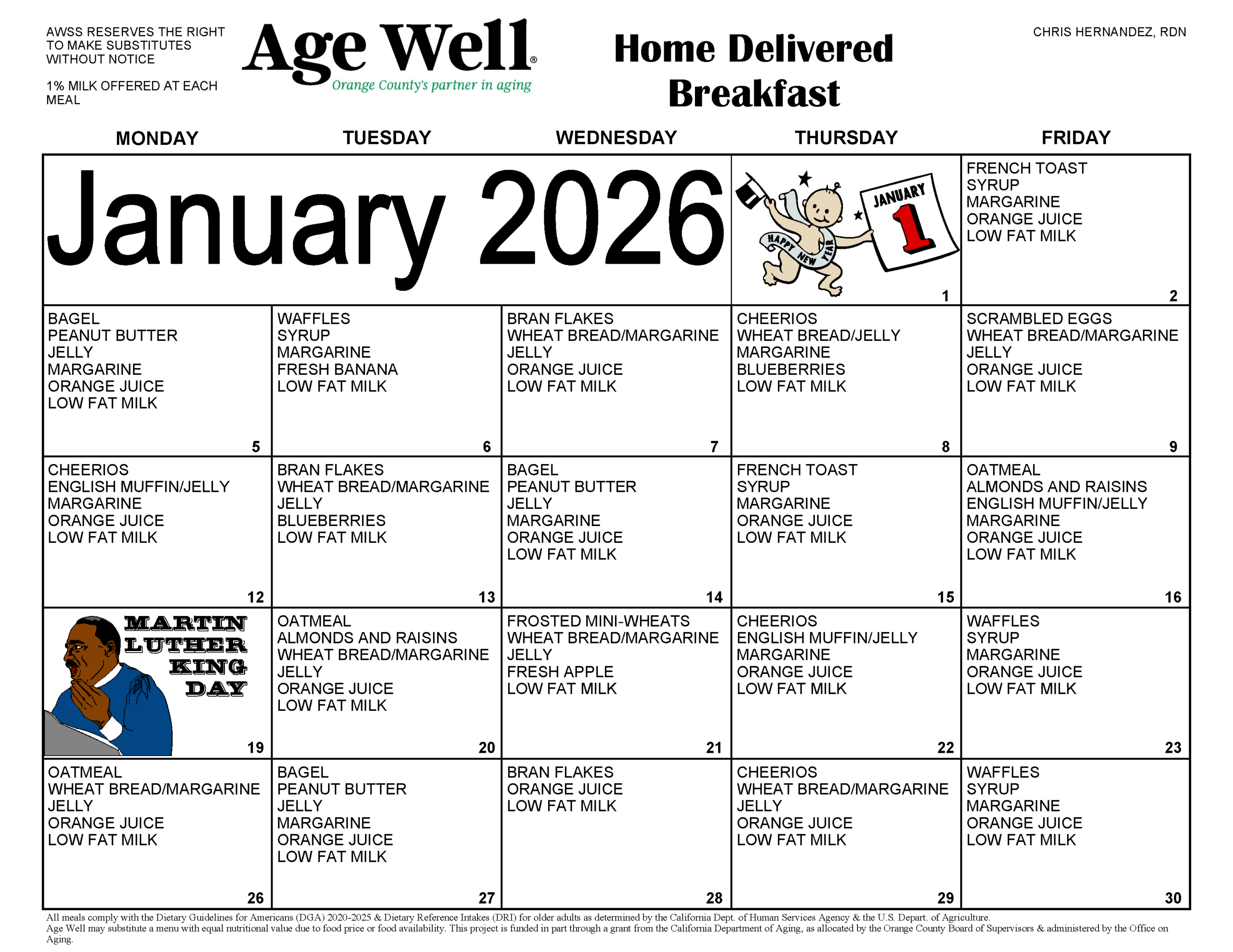 Age Well Meals on Wheels HDM Menu January 2026_Page 2